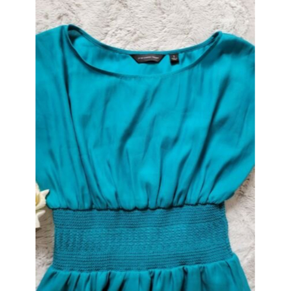 ✨CL CV By Cynthia Vincent Blue Thick Banded Waist Spanish Flare Short Sleeve Sm - Picture 7 of 13